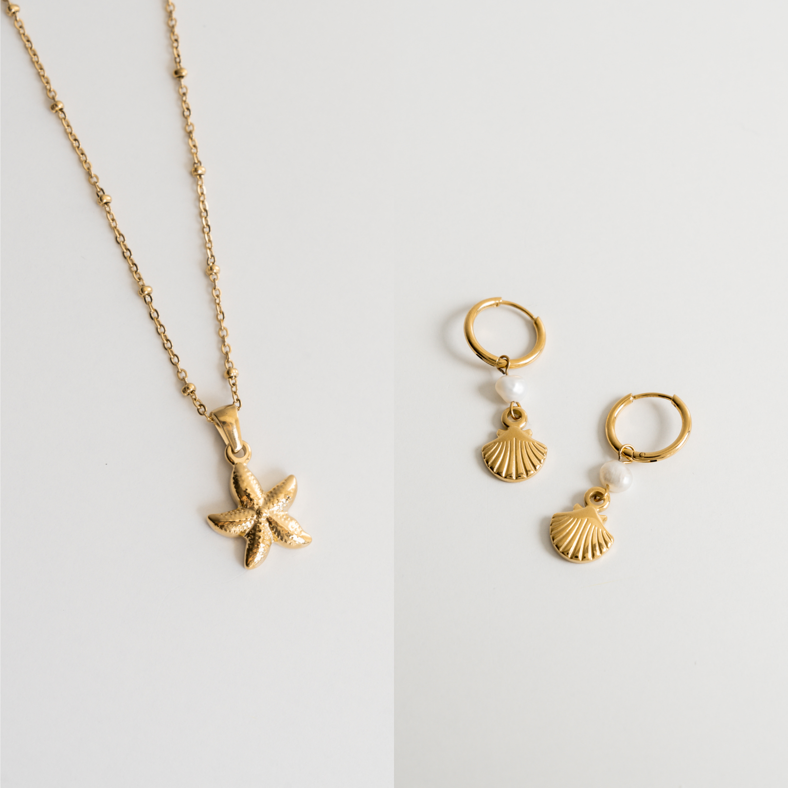 The Seaside Jewellery Set - Starfish Necklace and Seashell & Pearl Earrings