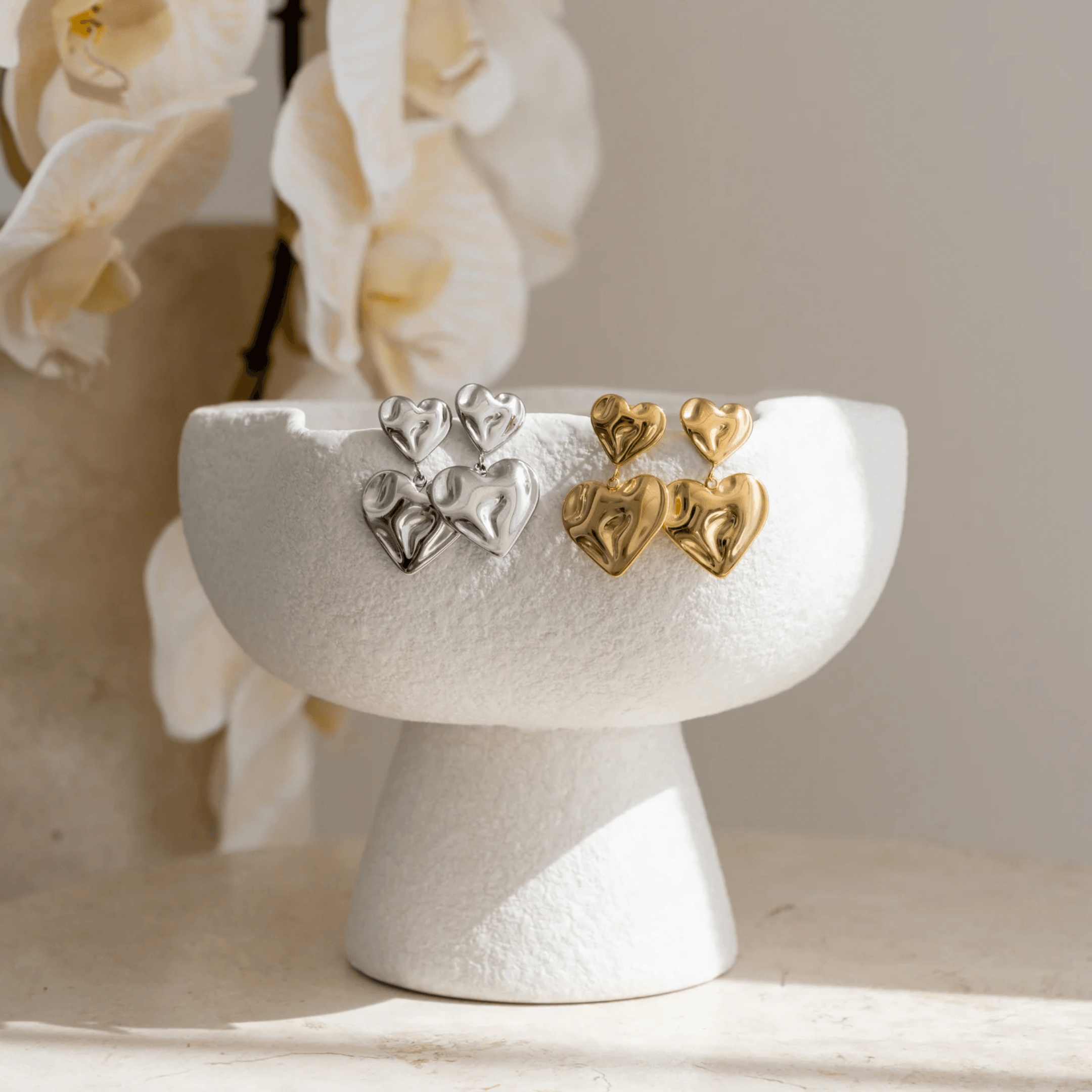 Asmara Heart Earrings - Gold - Ocean Girl Art