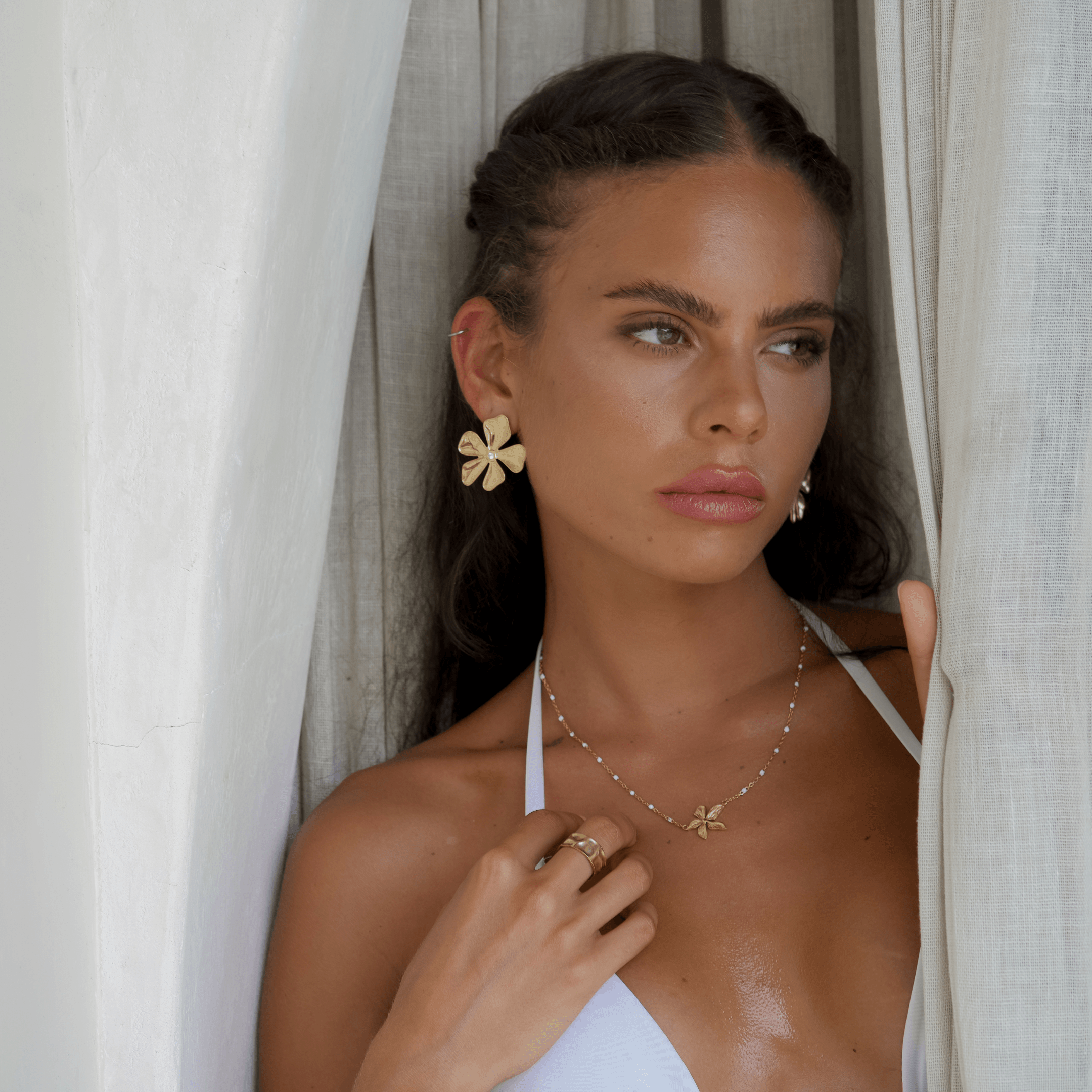 Melati Flower Earrings - Drop Earrings, flower, gemstone, Gold, statement, statement earrings - Ocean Girl Art