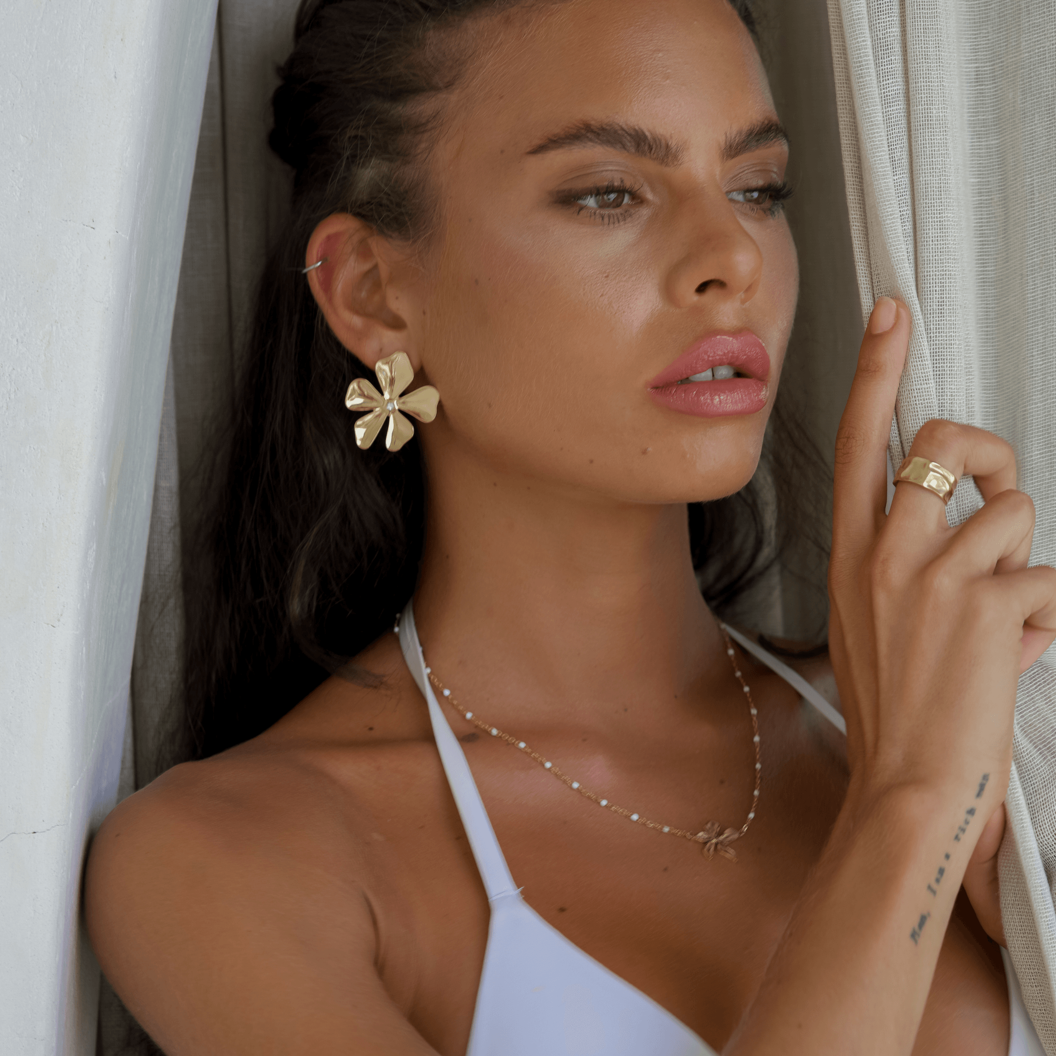 Melati Flower Earrings - Drop Earrings, flower, gemstone, Gold, statement, statement earrings - Ocean Girl Art